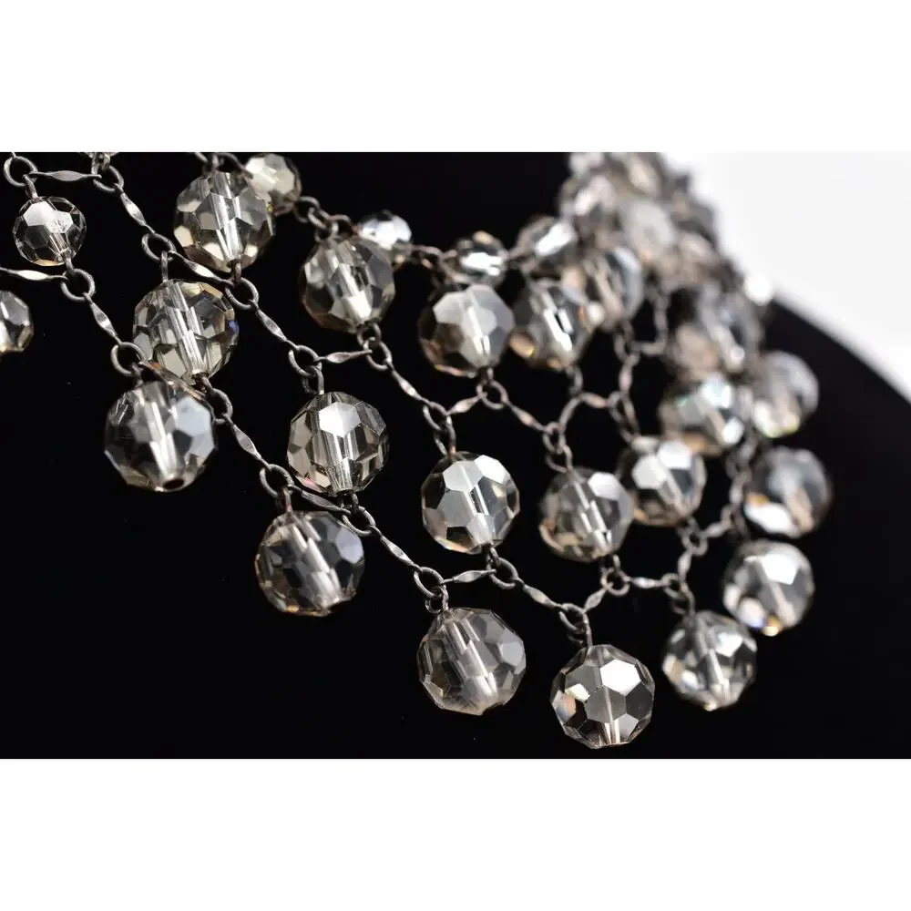Banana Republic Vintage Glass Crystal Collar Bib Necklace Gray Statement BinBL